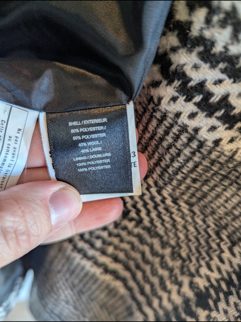 Sam Edelman Wool Blend Peacoat Houndstooth Size Small Black White Grey - Picture 9 of 14